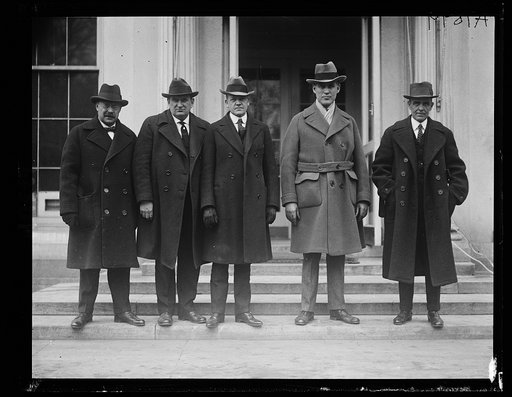 Senators representing the farm states of the northwest met with Pres. Coolidge on Feb. 25th [Magnus Johnson, left; White House, Washington, D.C.