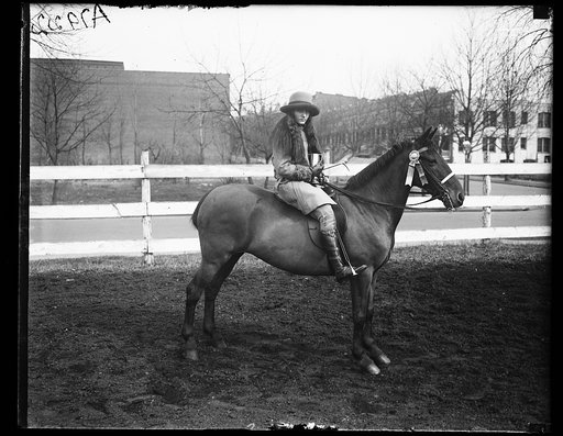 Miss Mary Parker Corning on horseback