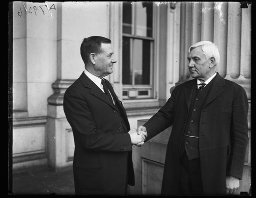 Sen. Wesley L. Jones of Wash. and Rep. Gilbert H. Haugen of Iowa congratulate each other on March 4, 1924 when they both completed 25 years on Capitol Hill