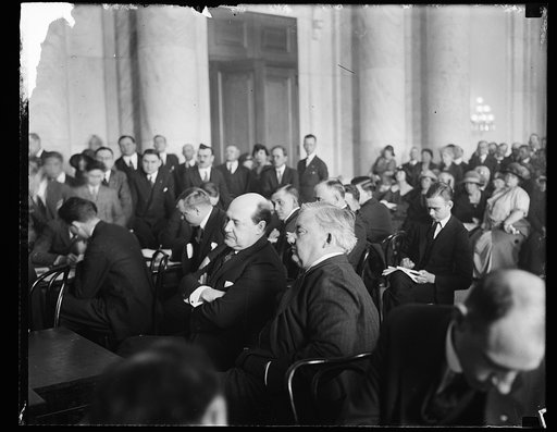 Harry F. Sinclair, multimillionaire oil magnate (left) and his counsel Martin W. Littleton. Teapot Dome hearing