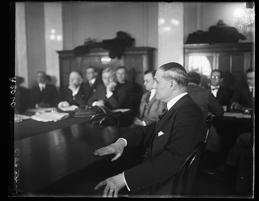 "Tex" Rickard, famous fight promoter and amusement operator, who testified today before the Senate comm. investigating the Dept. of Justice [said?] that he was "bunked" in the conspiracy to show the Dempsey-Carpentier fight films