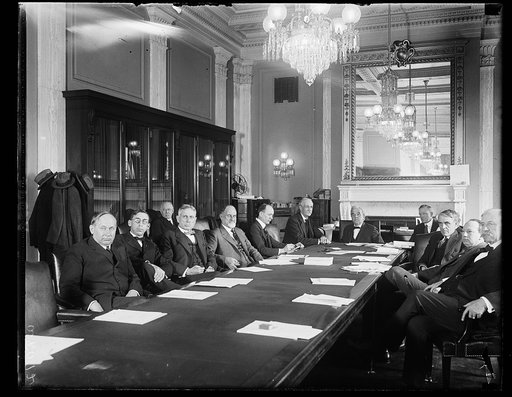 Gov. Gifford Pinchot, 4th from left, as he appeared before the Senate Committee on Agric. and Forestry on March 28, to urge passage of a bill introduced by Sen. McNary to provide for the protection of Forest lands, the reforestation of dewooded areas, the extension of Nat'l Forests to provide contin