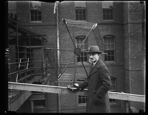 In recognition of his having conducted the most successful radio show in the U.S. Alfred Stern, director of Washington's first radio show, was presented with this elaborate loop antenna by Dr. J. Harris Rogers, famous inventor. It is estimated that 50,000 persons attended this exhibition