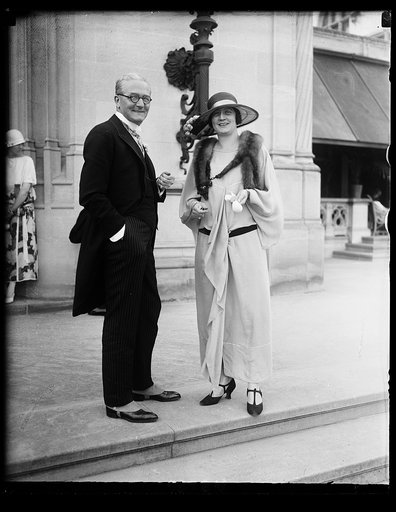 Guests at Vanderbilt-Cecil wedding at Biltmore, N.C. S.H. Strong, left, of Cleveland, and Miss Sue Dresser of N.Y., niece of Mrs. George W. Vanderbilt