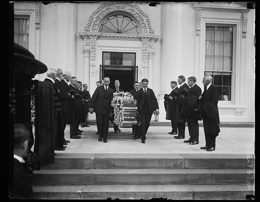 ... through a lane of cabinet members by honorary pall bearers. To Arlington Nat'l Cemetery. White House, Washington, D.C.