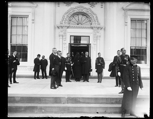 Secy. of Interior, Hubert Work, with his daughter Mrs. A.W. Bissell of Denver, leaving White House where funeral services were held for his wife, Laura, who died suddenly on May 10