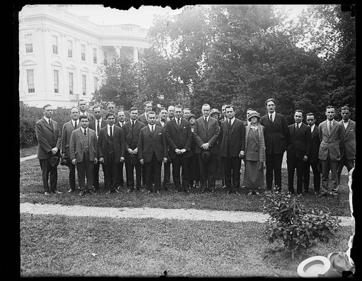 The Calvin Coolidge Club of the Nat'l Univ. of Wash. photographed at the W.H. [i.e., White House] with the Pres.