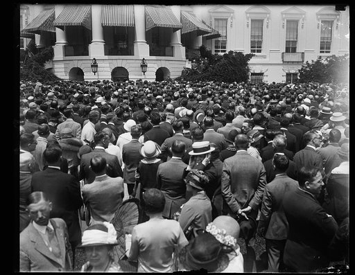 Pres. Coolidge addressing the delegates to the Nat'l Assoc. of Real Estate Boards in session at Wash. from the steps of the South portico of the White House, June 5th