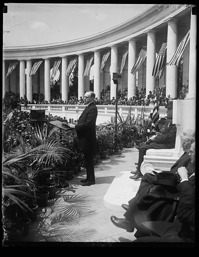 Pres. Coolidge delivering his patriotic address at the Memorial services in the amphitheater at Arlington Nat'l Cemetery, May 30th