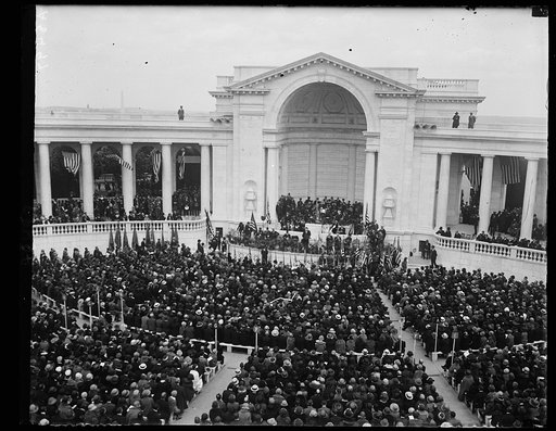 Pres. Coolidge delivering his patriotic address at the Memorial services in the amphitheater at Arlington Nat'l Cemetery, May 30th