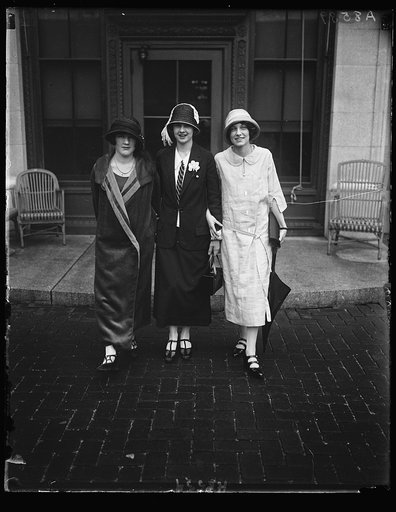 Winners of the essay contest held by the Women's Overseas League who called at the W.H. June 12. Miss Adele Daniel, first of Vicksburg, Miss; Miss Luella Lancaster, Fred. Hall, Va.