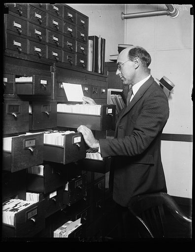 Dr. J.A. Hyslop, of the Bur. of Entomology, Dept. of Agric., who keeps the record of damage done throughout the continent by thousands of harmful insects. These records are filed and studied in order that warnings of impending insects outbreaks may be sent to the entomologist so that he may prepare 