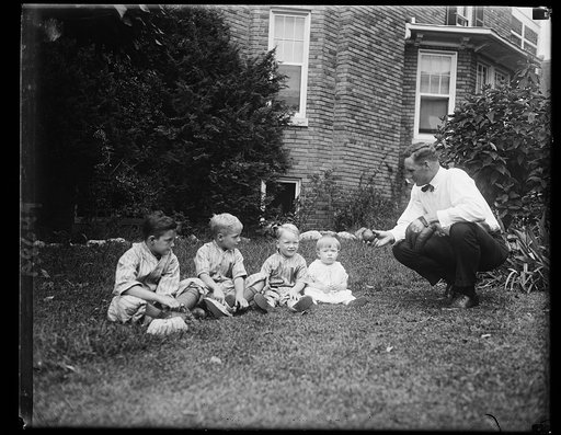 Walter Johnson, premier pitcher of the Amer. League and his children: Walter, Jr., Eddie, Bobby, Caroline