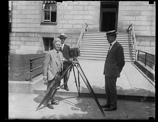 Sen. Robert LaFollette, Pres. nominee of third party ticket shoots his runningmate (with a movie camera) Sen. Burton K. Wheeler
