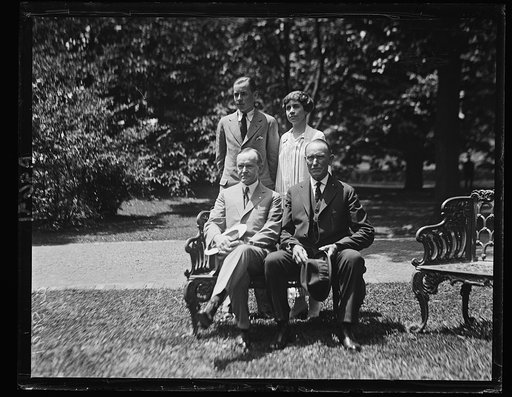 Father of Pres. at White House. Col. John Coolidge, Pres. and Mrs. Coolidge and John Coolidge