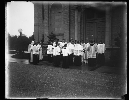 Church service at entrance to church