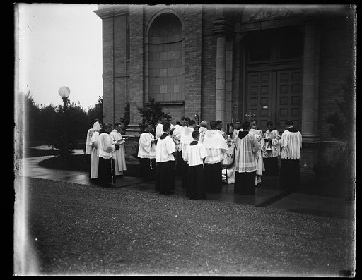 Church service at entrance to church