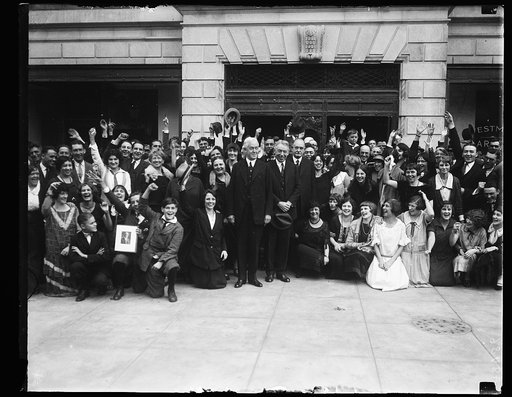 John W. Davis (standing center with white hair), candidate for president in 1924, with Clem L. Shaver, Democratic National Committee Chairman standing to his right