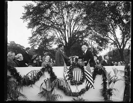 Harry S. New, Charles Evans Hughes, Calvin Coolidge at ceremony