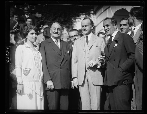 Grace and Calvin Coolidge and group outside White House, Washington, D.C.
