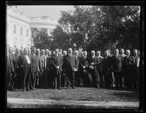 Calvin Coolidge, John W. Weeks and group outside White House, Washington, D.C.