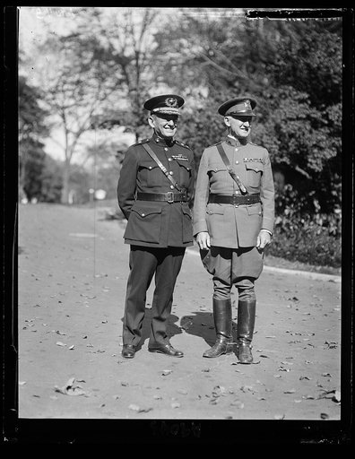 Maj. Gen. John A. LeJeune, left, Commandant of U.S. Marine Corps, and Gen. Chas. S. Farnsworth, U.S.A., invited Pres. Coolidge to attend football game between Marine Corps and Infantry at Wash.