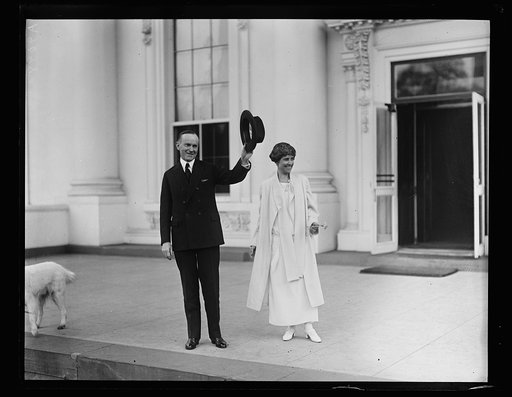 Calvin Coolidge and Grace Coolidge outside White House, Washington, D.C.