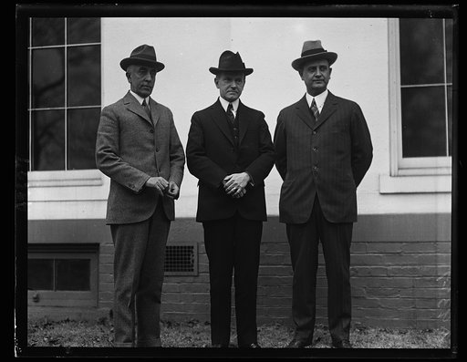 Left to right: C. Bascom Slemp, Pres. Coolidge, and Cong. Everett Sanders, successor to Slemp as secretary to Pres. Coolidge. White House, Washington, D.C.