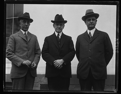 Left to right: C. Bascom Slemp, Pres. Coolidge, and Cong. Everett Sanders, successor to Slemp as secretary to Pres. C. [White House, Washington, D.C.
