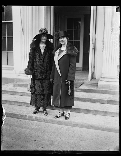 Mrs. Frank W. McNdell, (left) and Mrs. Anthony Wayne Co[...] President General of the D.A.R., who extended in invitation to [...] to the President to attend the annual meeting of the D.A.R. on April 20th [White House, Washington, D.C.