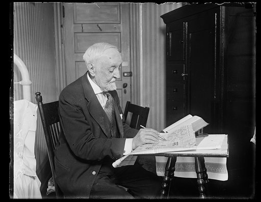 Old age versus the cross word puzzle. They don't come too hard for Ambrose Hin[...] D.C., who just celebrated his one hundredth [...] "Bring on the hard ones," says Mr. Hines. "I've [...] dictionaries, time and pencils necessary." And he [...] too