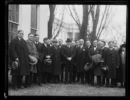 Members of the National Rehabilitation Committee who are holding their meeting in Washington meet [...] are photographed with the President. In the picture are: Rep[...] W. Limeberger of California; Royal C. Johnson of South Dakota, General Hines, President Coolidge, Watson B. Miller and Col. [...] 
