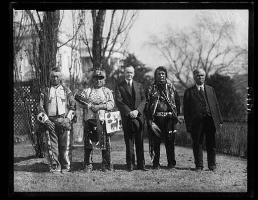Calvin Coolidge and Native American group at White House, Washington, D.C.