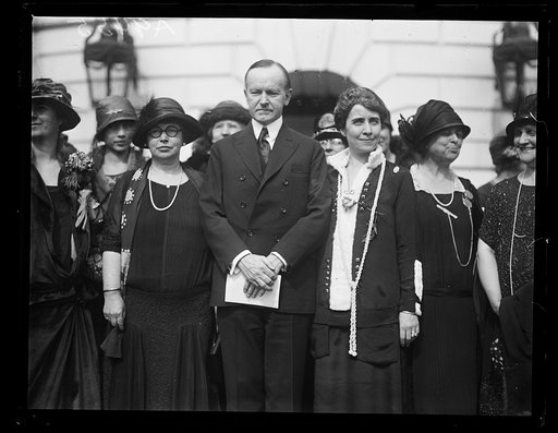 Calvin and Grace Coolidge with group outside White House, Washington, D.C.