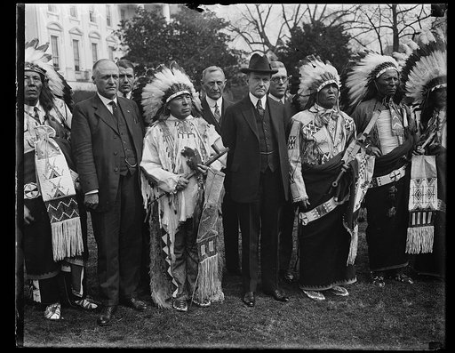 Calvin Coolidge and group with Native Americans. White House, Washington, D.C.