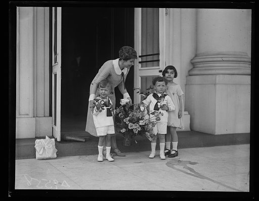 Grace Coolidge and group of children outside White House, Washington, D.C.
