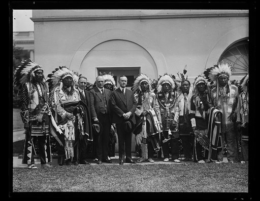 Calvin Coolidge and group of Native Americans outside White House, Washington, D.C.
