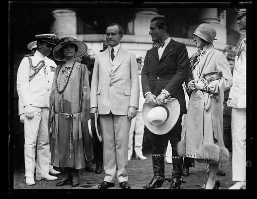 Grace and Calvin Coolidge and group outside White House, Washington, D.C.