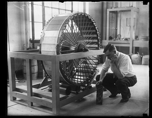 Scrubbing Research. D.E. Kessler, of the Bureau of Standards is conducting experiments to determine the effect of different washing materials upon marble. Thirty-six pieces of the stone are attached to the big wheel, each piece receiving a ten minute scrubbing.