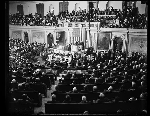 PRESIDENT ROOSEVELT ADDRESSES NIGHT SESSION OF CONGRESS