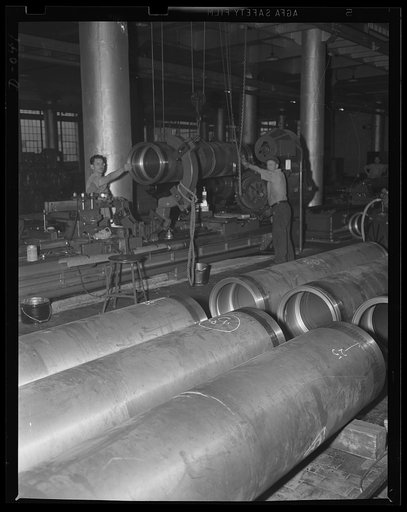To hold 2500 pounds of air pressure per square inch. Ready for a new operation in the manufacture of torpedoes at an eastern Navy arsenal. Production here is on a twenty-four hour schedule to meet war needs