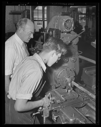 Apprentice training. Apprentice training for the war program. Here is a student ordinance worker at an eastern arsenal