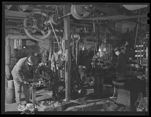 Shenandoah Valley. General view of the Wilbarger shop. Mr. Wilbarger himself is bending over the power hack saw at the left