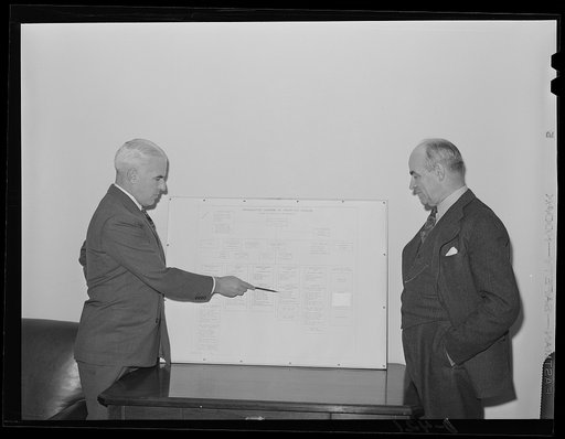 Edward R Stettinius, Jr., former director, Priorities Division, Office of Production Management (OPM), and currently (September 2, 1941) lend-lease Administrator. Dr. Ernest M. Hopkins, Minerals and Metals Executive of the Priorities Division. President of Dartmouth College