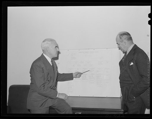 Edward R Stettinius, Jr., former director, Priorities Division, Office of Production Management (OPM), and currently (September 2, 1941) lend-lease Administrator. Dr. Ernest M. Hopkins, Minerals and Metals Executive of the Priorities Division. President of Dartmouth College