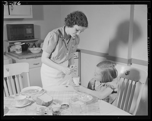 The Herbster family gets well-balanced meals. Mrs. Herbster plans to give the children milk; leafy, green or yellow vegetables; raw fruits or vegetables rich in Vitamin C; cereals and bread, lean meat, poultry, fish and other vital foods which build and repair the body, give energy for work and play
