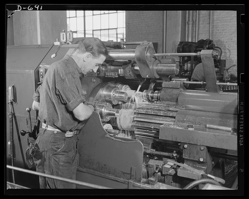 Frankford Arsenal. Turning shell parts on a turret lathe