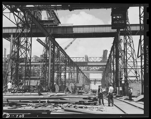 Newport News, Virginia. General view of shipyard at Newport News, showing overhead cranes