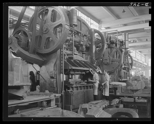 Befire dies are shipped they are tested on these tryout presses where the new dies are put into actual use and their operation scrutinized very closely by expert machinists. Plant of Frederick Colman & Sons, Inc., Detroit, Michigan