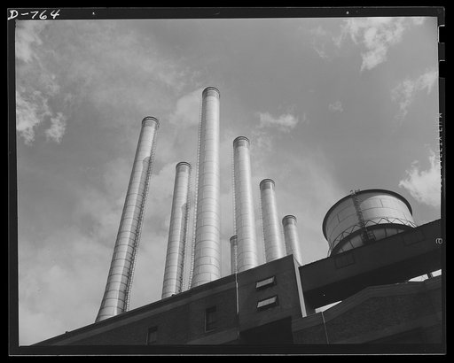 The power house is a vital part of the Ford River Rouge plant. Highest output per 24 hours: 4,071,060 kilowatt hours. Fuel consumption is 2500 tons of coal per day. Steam production at this fuel rate is 60,000,000 pounds